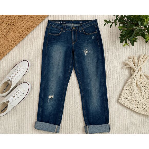 J. Crew Denim - J.Crew Vintage Slim Jeans Womens 27 Distressed Dark Wash Denim Boyfriend Cotton